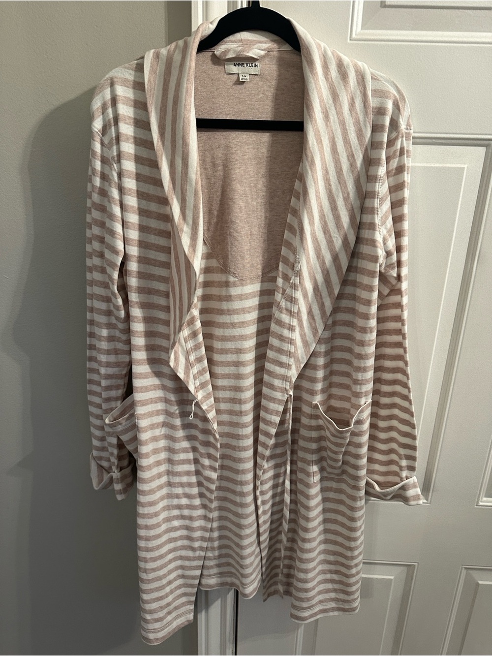 Anne Klein Beige & Cream Striped Open Draped Robe- missing waist tie.